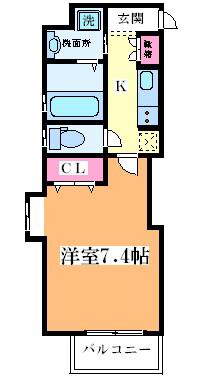 ウィング新北野(1K/6階)の間取り写真