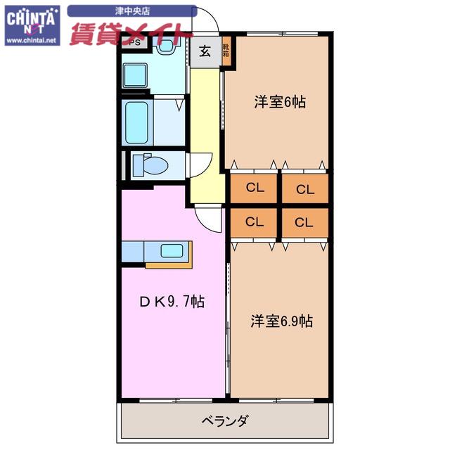 サン・シャイン(2DK/2階)の間取り写真