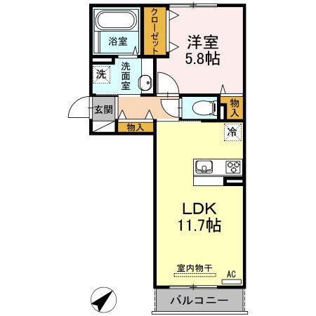 ビブロスポンテ(1LDK/3階)の間取り写真