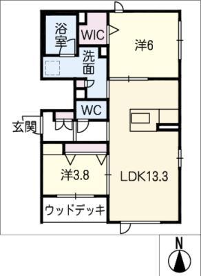 名鉄瀬戸線 尾張旭駅 徒歩3分 3階建 築4年(2LDK/1階)の間取り写真