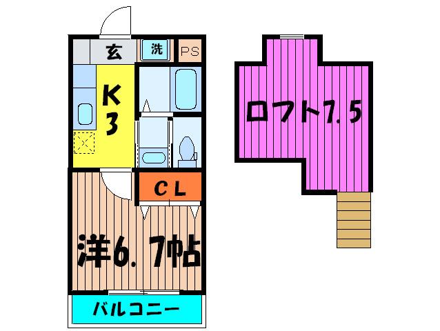 ブランドール富士III(1K/1階)の間取り写真