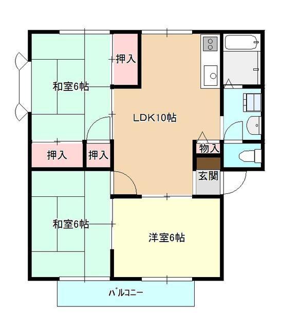 エスポワール馬渡B(3LDK/2階)の間取り写真