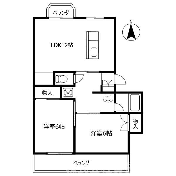 ガーデンヒルズ助任(2LDK/3階)の間取り写真