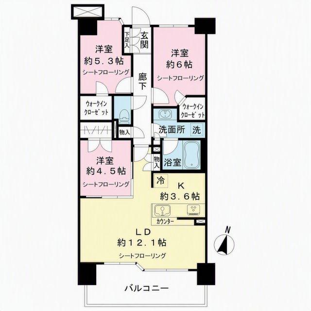 プライム 湘南辻堂 リーフィア レジデンス(3LDK/2階)の間取り写真