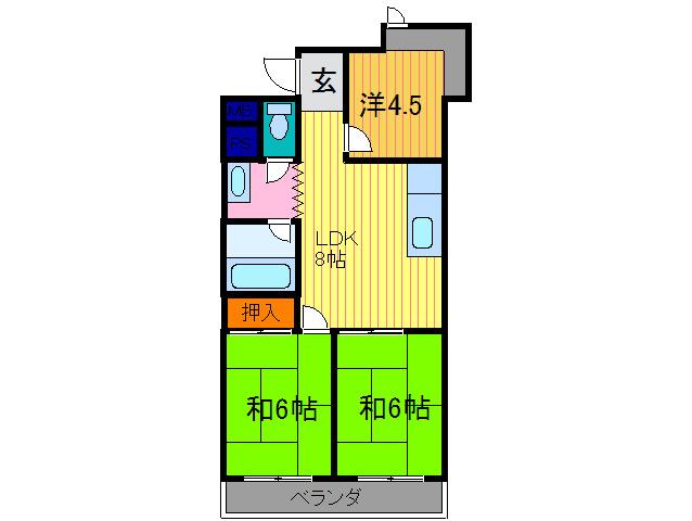 第1久米マンション(3LDK/5階)の間取り写真