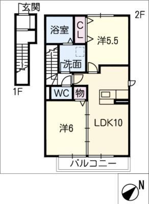 スカイハイツ(2LDK/2階)の間取り写真