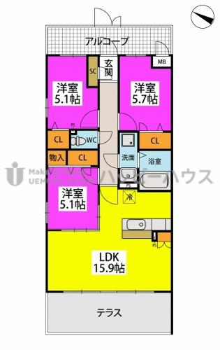 ソレアード(3LDK/1階)の間取り写真