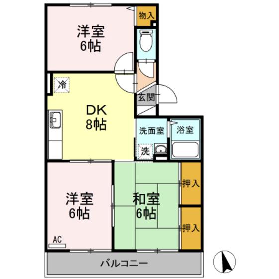 セゾン高取北弐番館(3DK/2階)の間取り写真