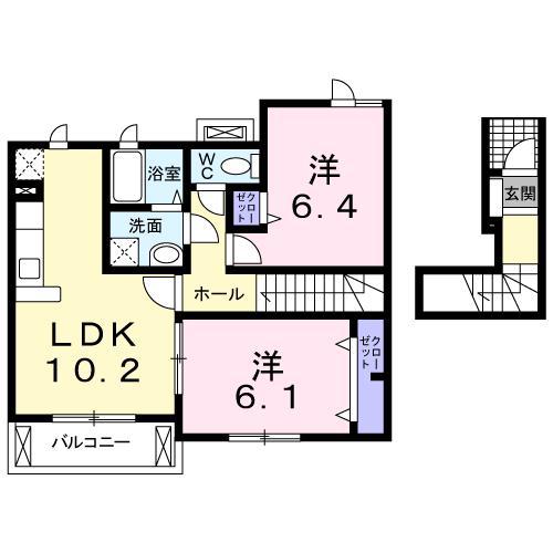 プリュジュールA(2LDK/2階)の間取り写真