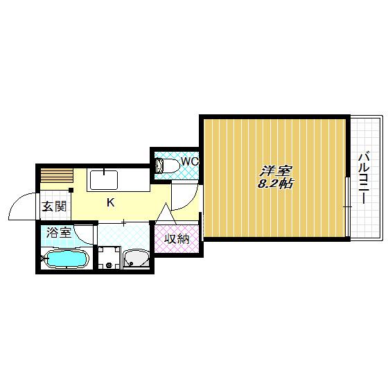 ドミール古市(1K/4階)の間取り写真