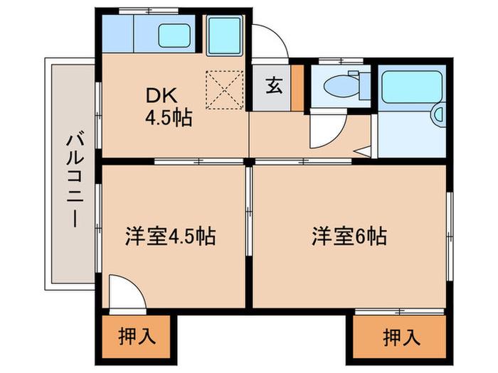 東京メトロ有楽町線 小竹向原駅 徒歩1分 2階建 築44年(2DK/2階)の間取り写真