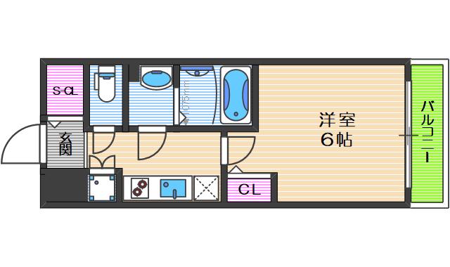 エスリード難波ザ・アーク(1K/4階)の間取り写真