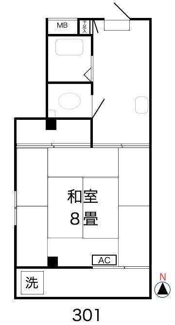 清風ハイツ(1K/3階)の間取り写真