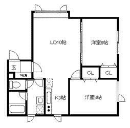 グランディ(2LDK/1階)の間取り写真