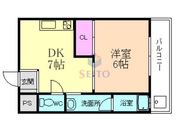 ローズハイツ東本(1DK/5階)の間取り写真