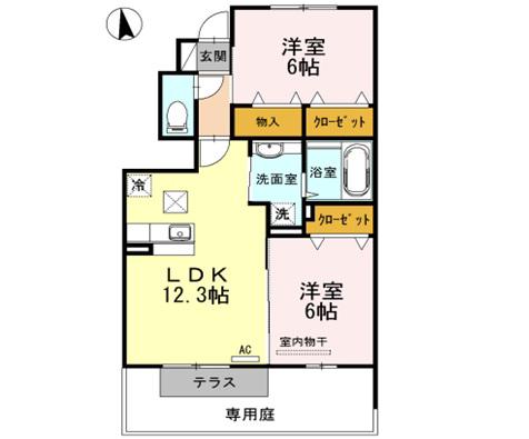 カーサアリエッタ C棟(2LDK/1階)の間取り写真