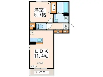 グレイス・K(1LDK/2階)の間取り写真