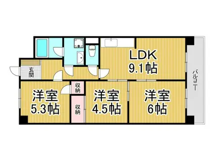 グランドハイツ栄伸(3DK/3階)の間取り写真