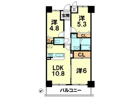 ライオンズマンション彦根(3LDK/4階)の間取り写真