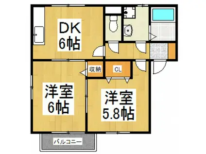 すみやハウスB棟(2DK/2階)の間取り写真