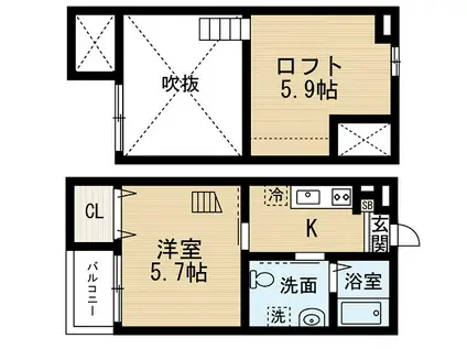 IVY八田(1SK/2階)の間取り写真
