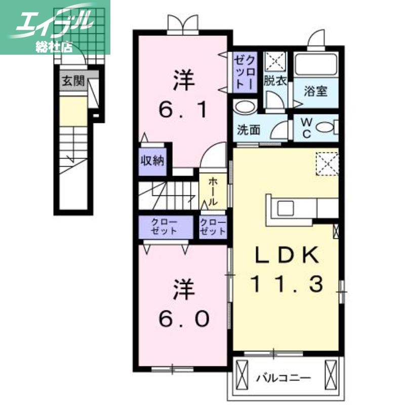 ポム・ダムールA(2LDK/2階)の間取り写真