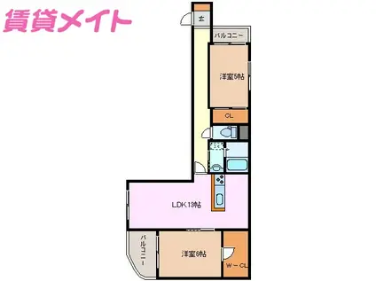 カシオペア(2LDK/2階)の間取り写真