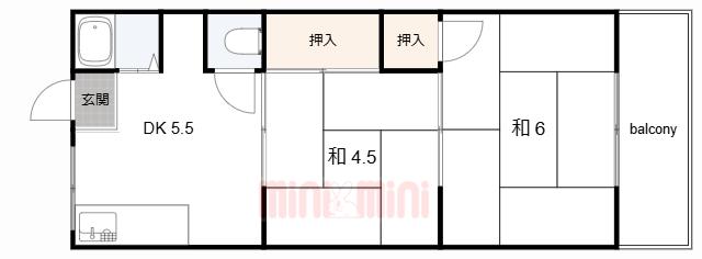 本津マンション(2DK/2階)の間取り写真