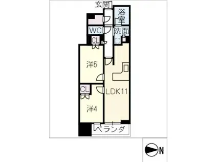GRAN PASEO名古屋伏見(2LDK/9階)の間取り写真