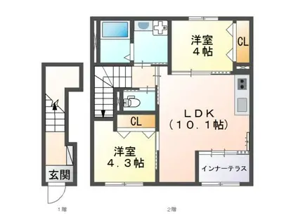 アルバ西岡本(2LDK/2階)の間取り写真