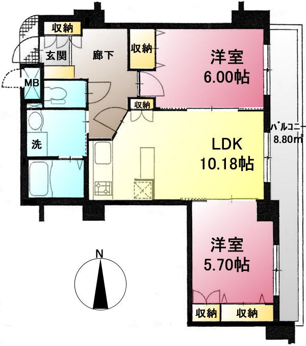 ビューテラス(2LDK/2階)の間取り写真