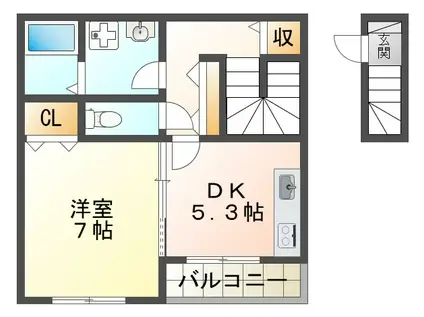 SENSE三木本町(1DK/2階)の間取り写真
