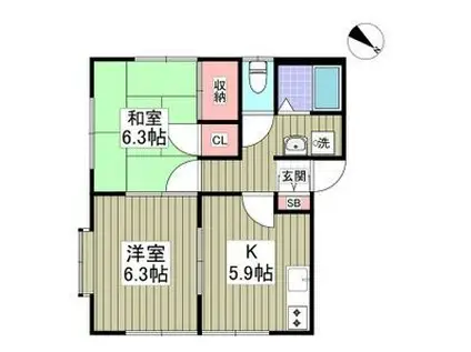 ハイツ下原A(2K/2階)の間取り写真