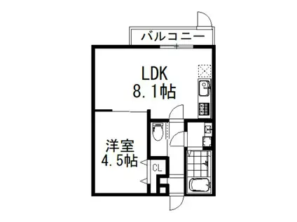 CASA WOOD 丹波橋(1LDK/1階)の間取り写真