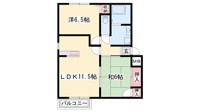 パセオ広畑I(2LDK/2階)の間取り写真
