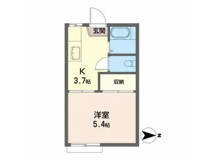 メゾンミモザII(1K/2階)の間取り写真
