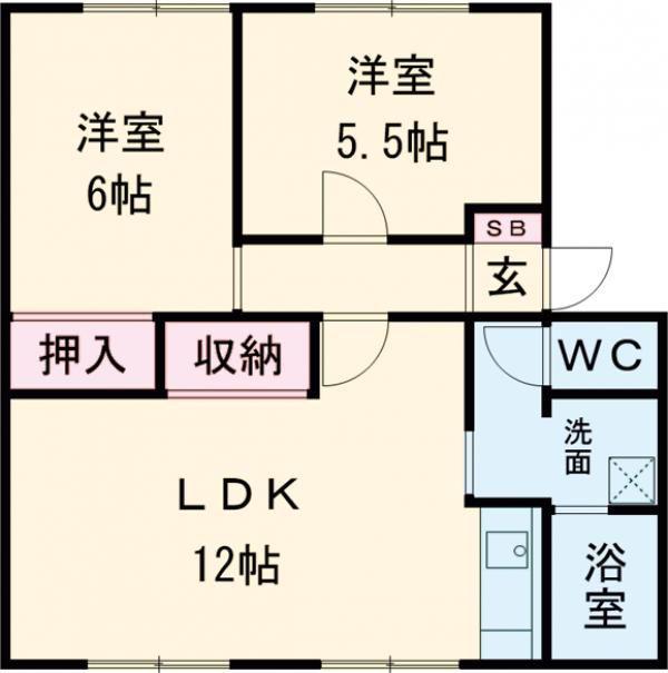 ウィンディア小林C(2LDK/2階)の間取り写真