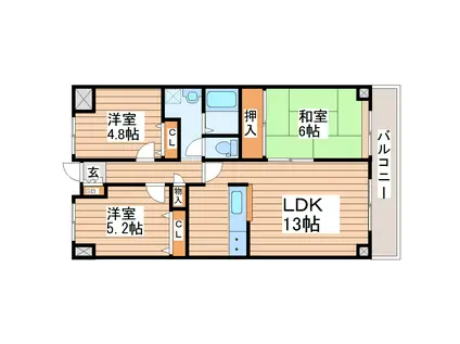 スカイコート上杉(3LDK/13階)の間取り写真