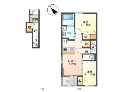 エスコートII(2LDK/2階)の間取り写真