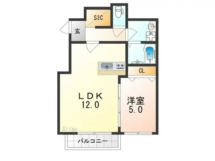ハウスモメゾン大浜 B(1LDK/2階)の間取り写真