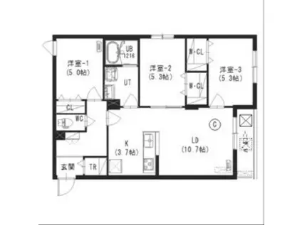 クレスト豊平公園(3LDK/4階)の間取り写真