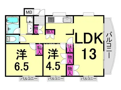 上甲東園ステイトリーホームズ(2LDK/1階)の間取り写真