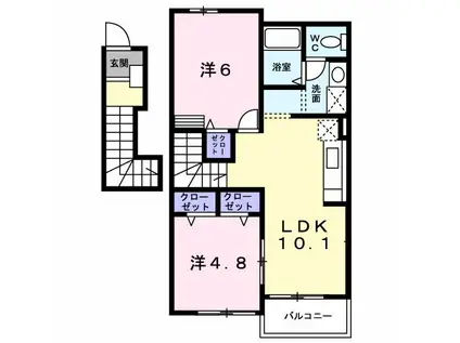 フィオーレB(2LDK/2階)の間取り写真