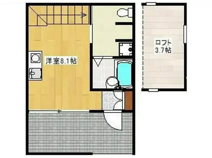 GROOM黒髪(ワンルーム/1階)の間取り写真