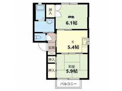 リバティーハイツ(2K/2階)の間取り写真