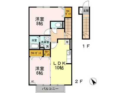 ローズコート美里 B棟(2LDK/2階)の間取り写真