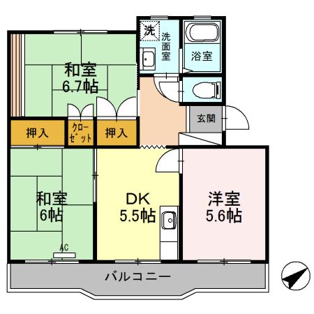 コーポラス多治米(3DK/4階)の間取り写真