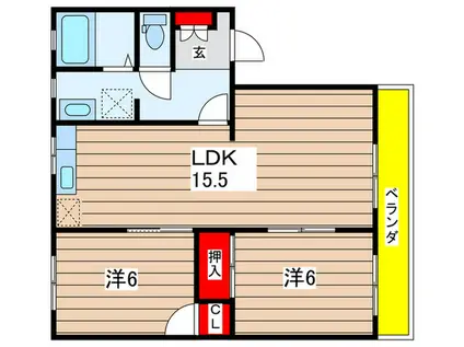 フレグランス城ヶ丘(2LDK/2階)の間取り写真
