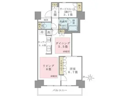 BRILLIA IST 東雲キャナルコート(1SLDK/12階)の間取り写真