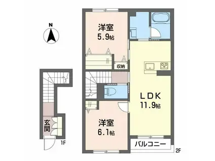 シャーメゾン駒止III(2LDK/2階)の間取り写真